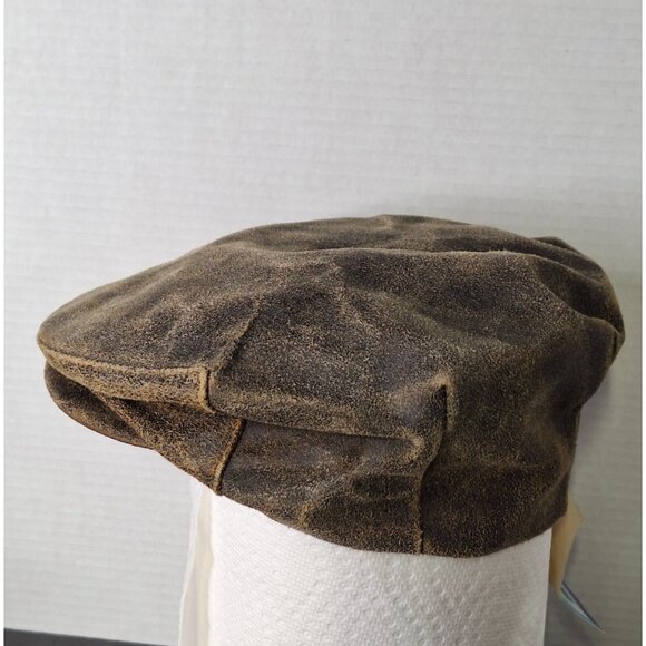 Vintage Distressed Leather Newsboy Cap Size Small BRONER Made In The USA - Picture 4 of 8